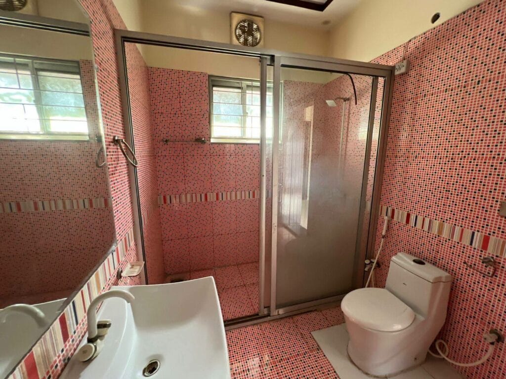 Bathroom with Shower Cubicle and Mosaic Tiles – 15 Marla House Valancia Society Lahore